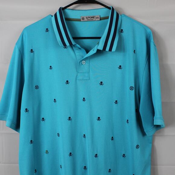 Gfore Shirt Men XXL Embroidered Tech Jersey Polo Performance Golf Blue UPF Skull - Picture 2 of 9